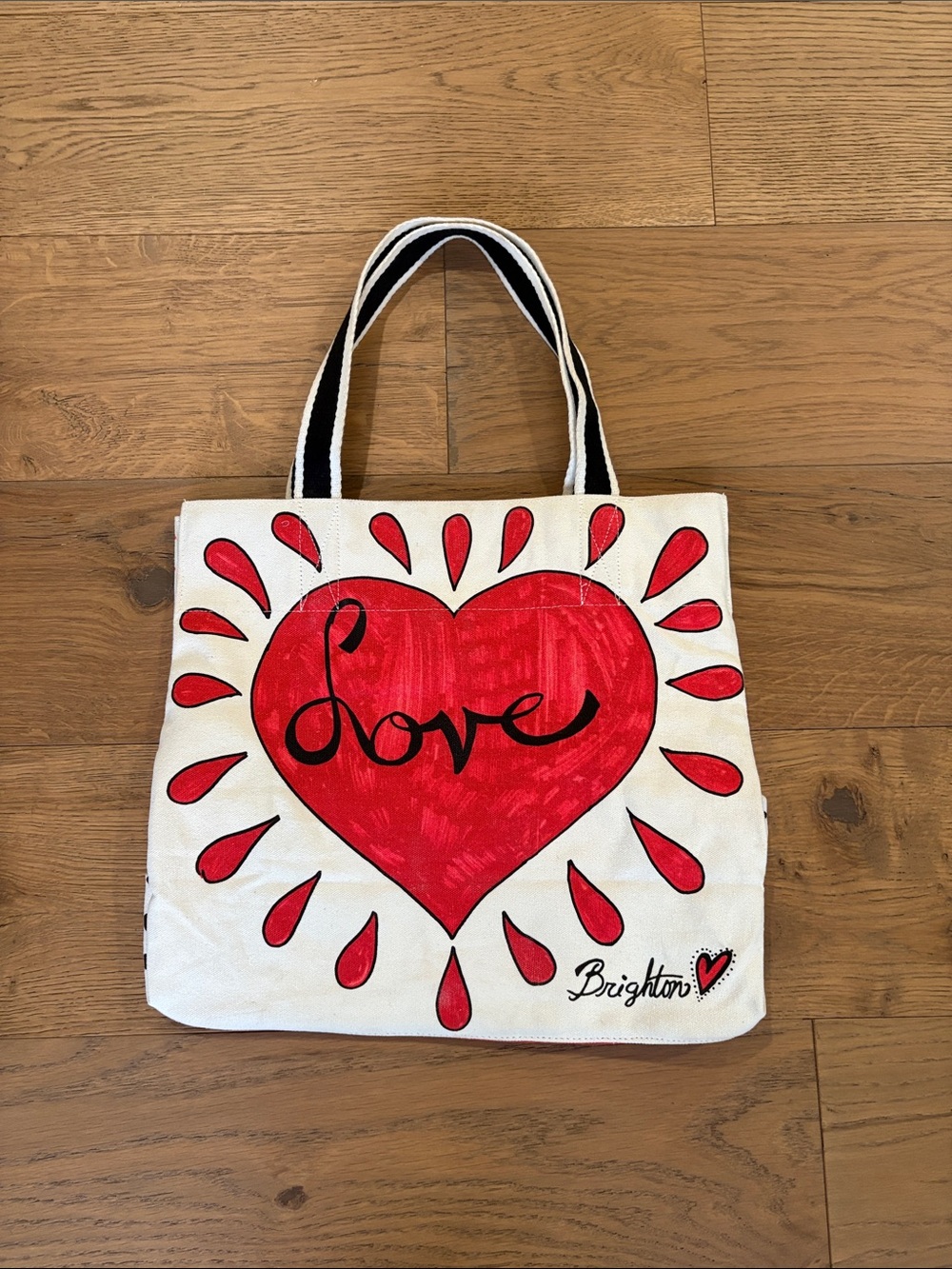 Brighton White Canvas Tote with Red Heart 'Love' Artwork